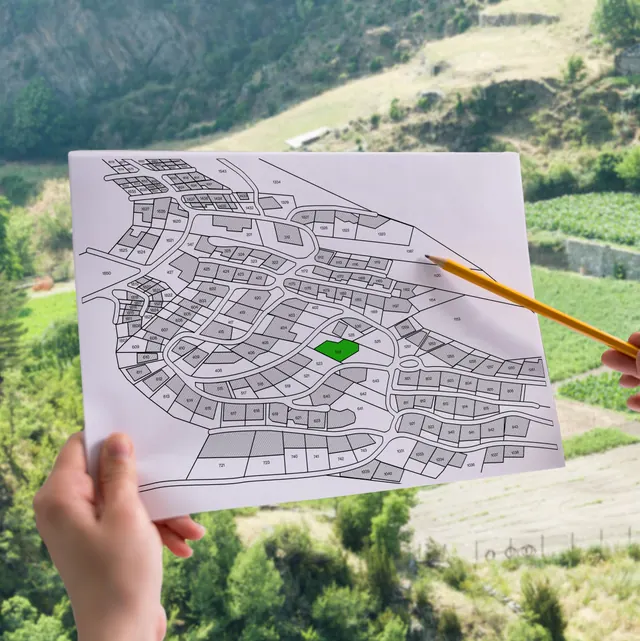 Aerial view of Czech land parcels with boundary markings